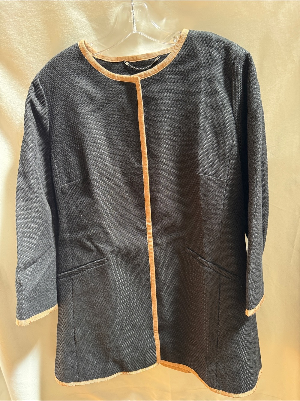 Talbots Women's Sweater Jacket in Black with Brown Trim